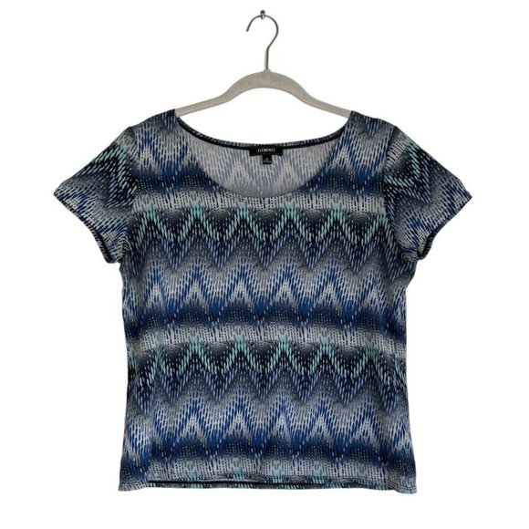 Elementz Women's Short Sleeve Print Top in Blue/Green/White/Gray - Size M - Picture 1 of 6